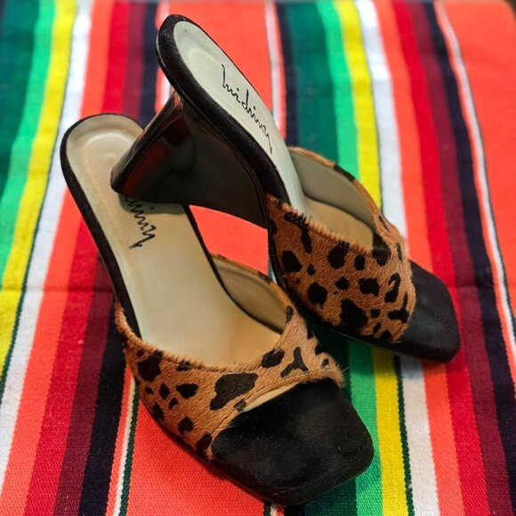 VTG LUICHINY CHEETAH PRINT HEELED PUMPS ~ OPEN TOE, 3" HEEL, MADE IN BRAZIL - Picture 1 of 8